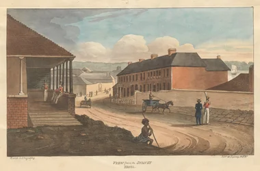 Blick vom Sydney Hotel, Earle, Augustus. Ansichten in Australien. Sydney- Earles Lithographie, 1826.